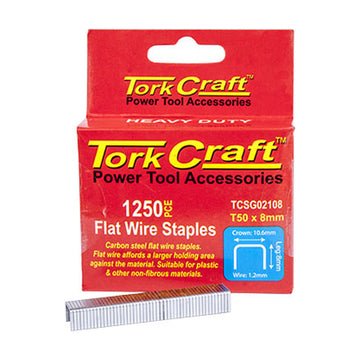 Tork Craft Flat Wire Staple 16g X 10.6mm X 8mm T50 1250pc C/steel For TCSG0210 - image 01