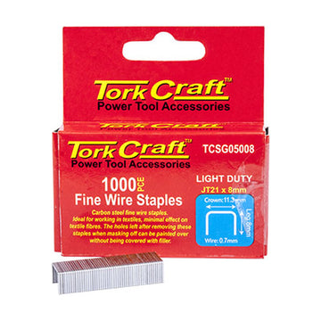Tork Craft Flat Wire Staple 21g X 0.7mm X 8mm Jt21 1000pc C/steel For TCSG0500 - image 01
