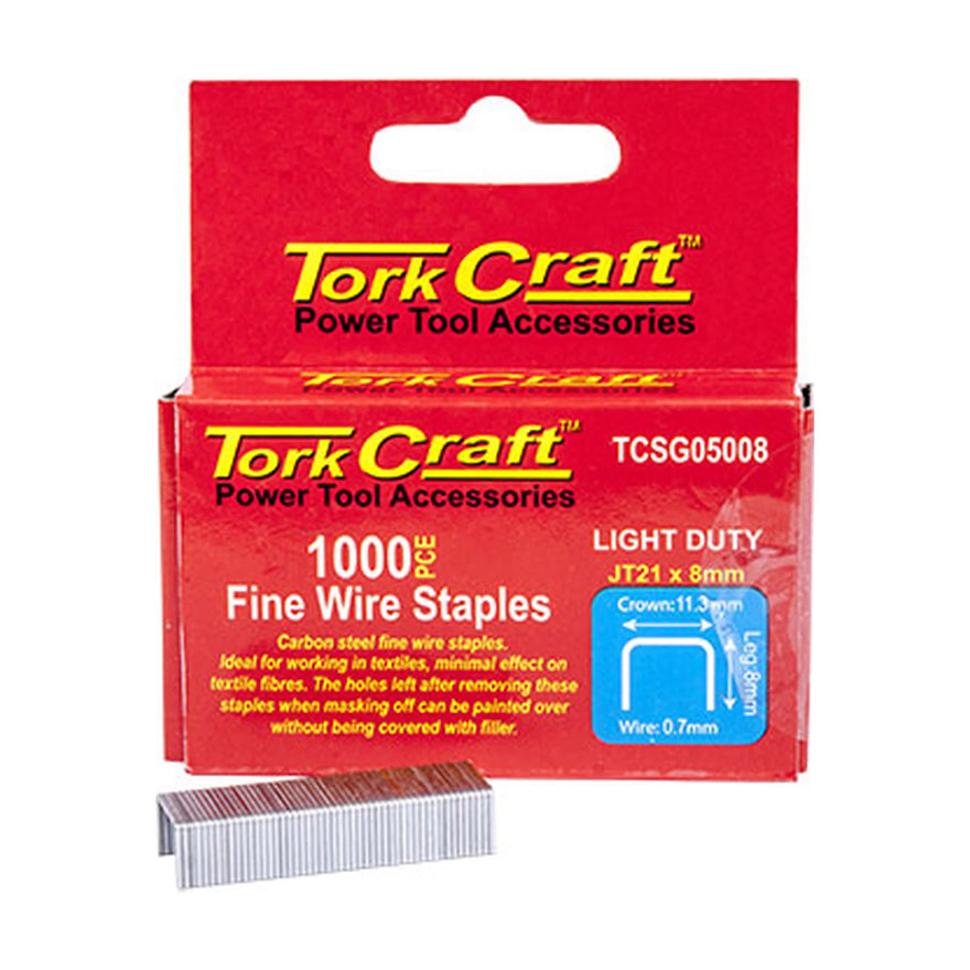 Tork Craft Flat Wire Staple 21g X 0.7mm X 8mm Jt21 1000pc C/steel For TCSG0500 - image 01