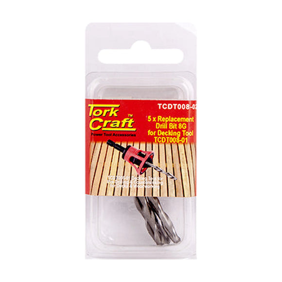 Tork Craft Replacement Drill Bits 8g X 5pc For Decking Tool TCdt008-01 - image 01