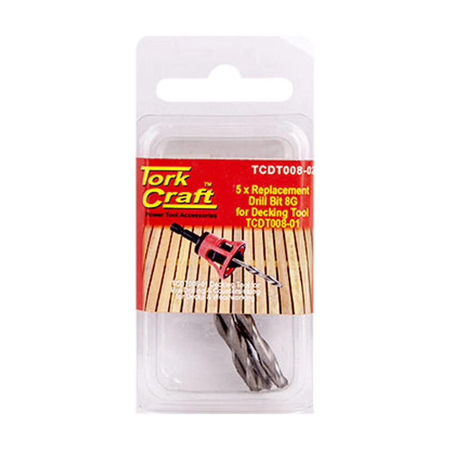 Tork Craft Replacement Drill Bits 8g X 5pc For Decking Tool TCdt008-01 - image 01