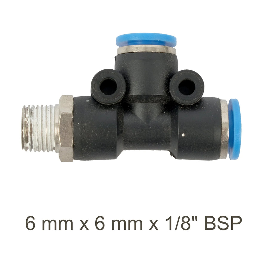 AirCraft PU Hose Fitting Tee 6mmX 6mmX 1/8'M - image 01