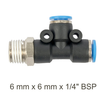 AirCraft PU Hose Fitting Tee 6mmX 6mmX 1/4'M - image 01