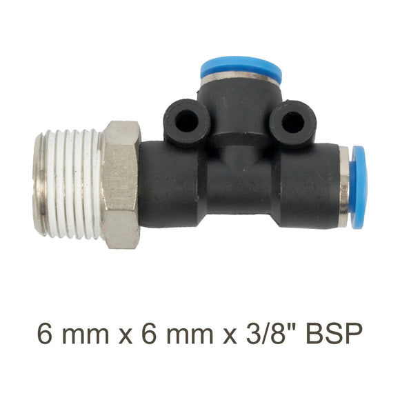 AirCraft PU Hose Fitting Tee 6mmX 6mmX 3/8'M - image 01