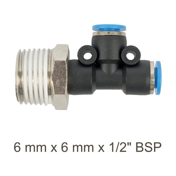 AirCraft PU Hose Fitting Tee 6mmX 6mmX 1/2'M - image 01