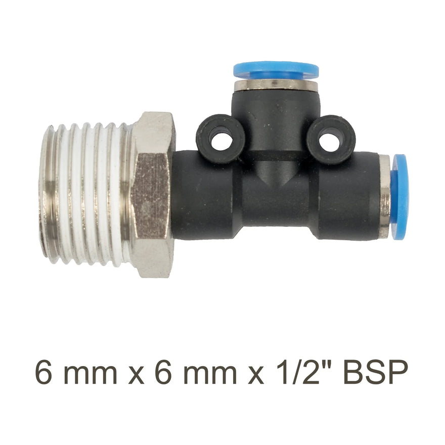AirCraft PU Hose Fitting Tee 6mmX 6mmX 1/2'M - image 01