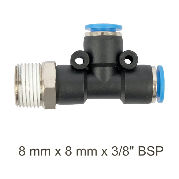 AirCraft PU Hose Fitting Tee 8mmX 8mmX 3/8'M - image 01