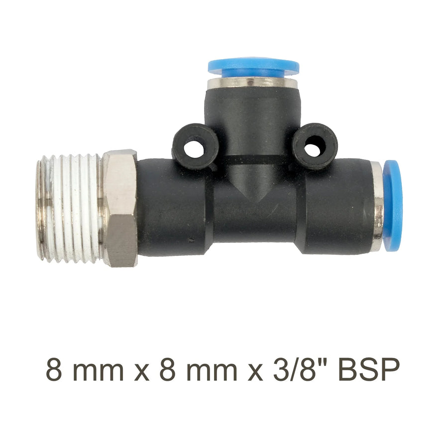 AirCraft PU Hose Fitting Tee 8mmX 8mmX 3/8'M - image 01