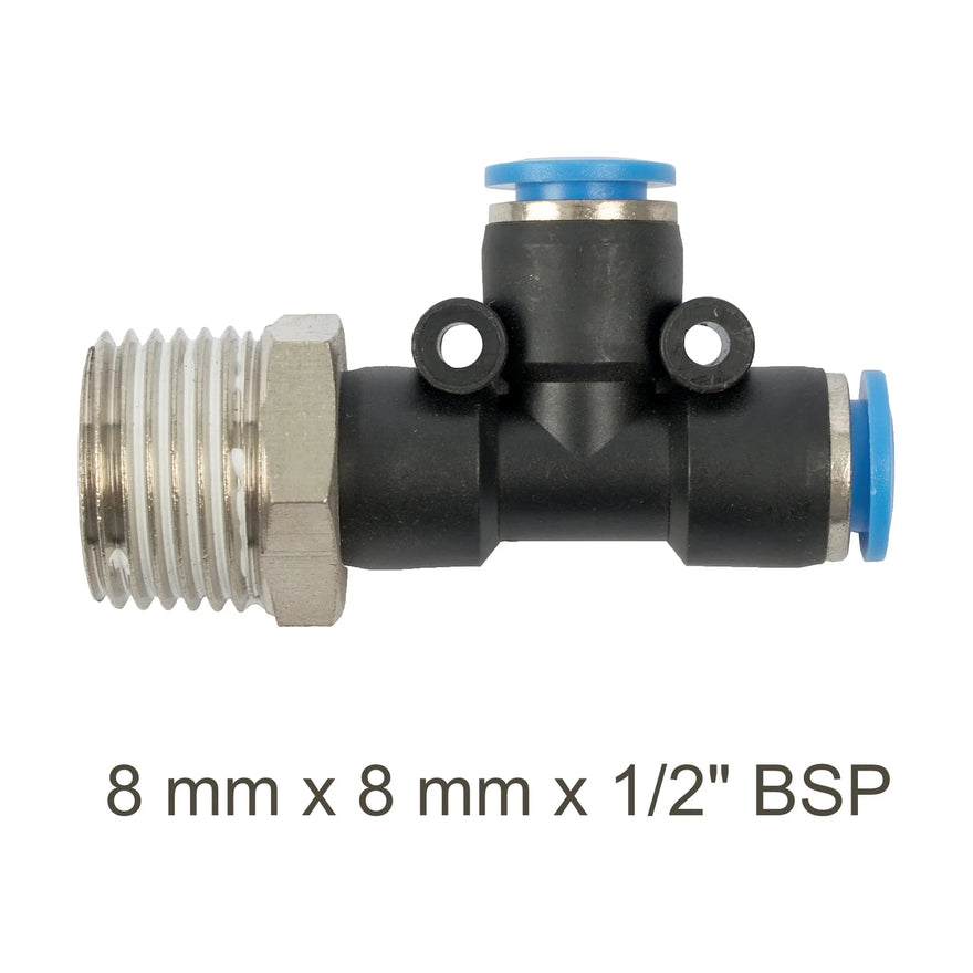 AirCraft PU Hose Fitting Tee 8mmX 8mmX 1/2'M - image 01