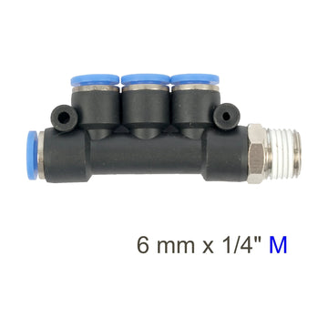 AirCraft PU Hose Fitting Manifold 4 X 6mmPort X 1/4'M - image 01