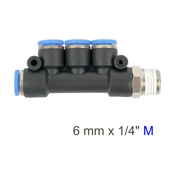 AirCraft PU Hose Fitting Manifold 4 X 6mmPort X 1/4'M - image 01