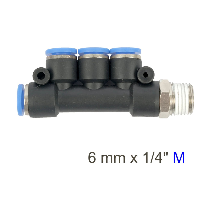 AirCraft PU Hose Fitting Manifold 4 X 6mmPort X 1/4'M - image 01