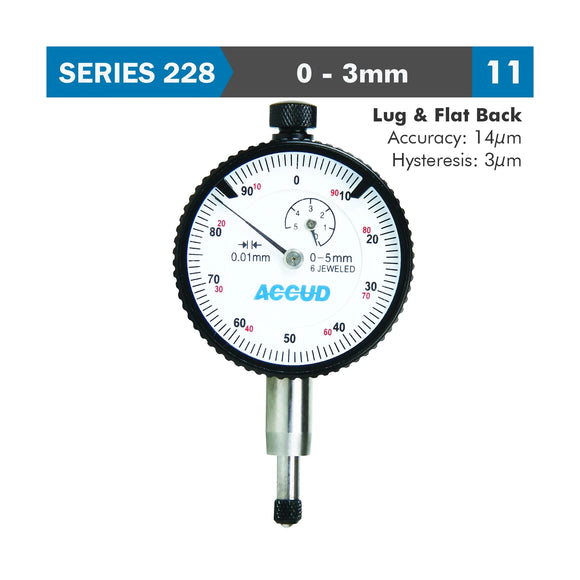 Accud Dial Indicator 3mm Bezel 0.01mm Graduation Lug & Flat Back - image 01