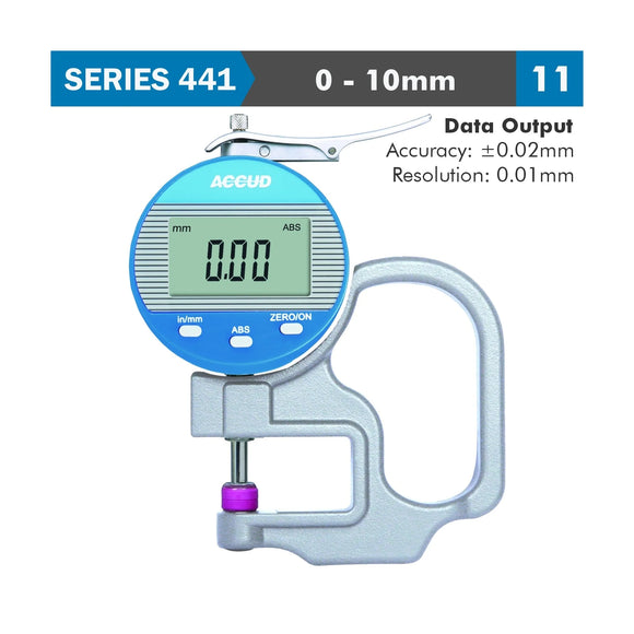 Accud Digital Thickness Gauge 10mm 0.02mm Accuracy 0.01mm Resolution Ceramic Anvil - image 01