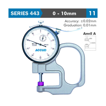 Accud Thickness Gauge 10mm 0.02mm Accuracy Ceramic Anvil 0.01mm Graduation - image 01