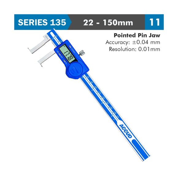 Accud Digital Caliper 22-150mm 0.04mm Accuracy Inside Neck 0.01mm Resolution Stainless Steel - image 01