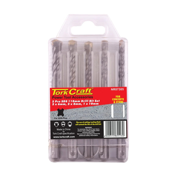 Tork Craft 5pc Drill Bit Set SDS 110mm 2 X6mm, 2 X 8mm, 1x10mm - image 01