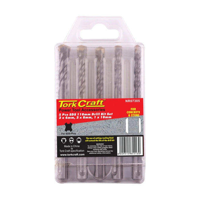Tork Craft 5pc Drill Bit Set SDS 110mm 2 X6mm, 2 X 8mm, 1x10mm - image 01
