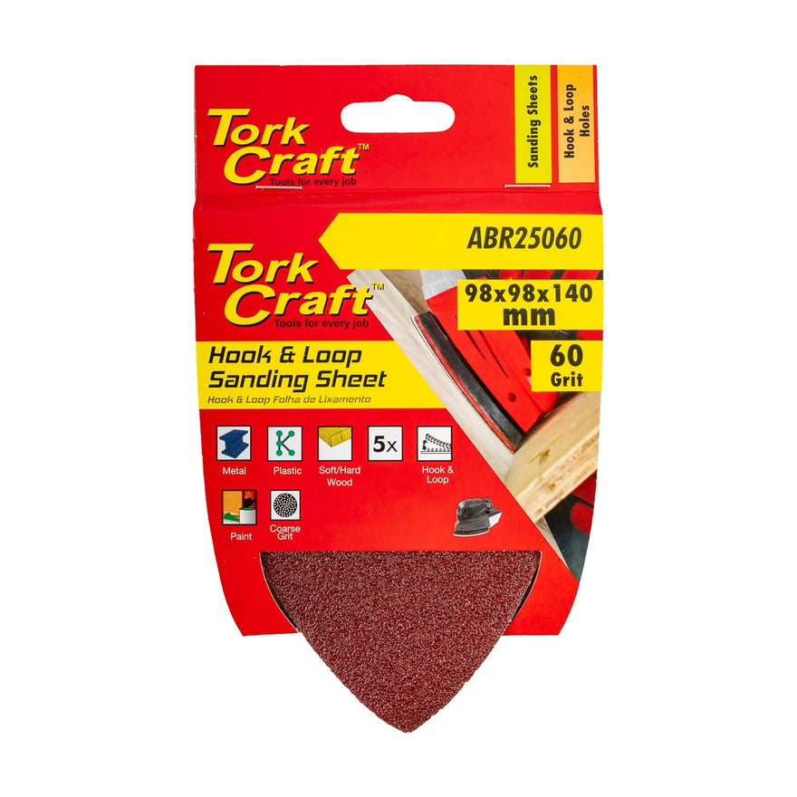 Tork Craft Sanding Triangle 60 Grit 140 X 140 X 98mm 5 Pack W/h Hook And Loop - image 01