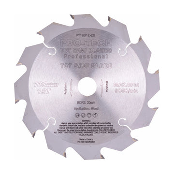 Pro-Tech TCT Circular Saw Blade 160 x 2.2 x 20mm 12T – Wood Cutting – Festool TS55 Compatible - image 01