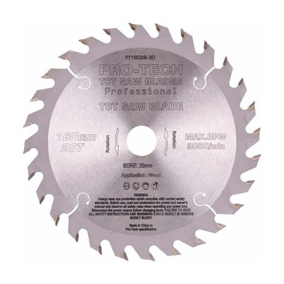 Pro-Tech TCT Circular Saw Blade 160 x 2.2 x 20mm 28T – Wood Cutting – Festool TS55 Compatible - image 01