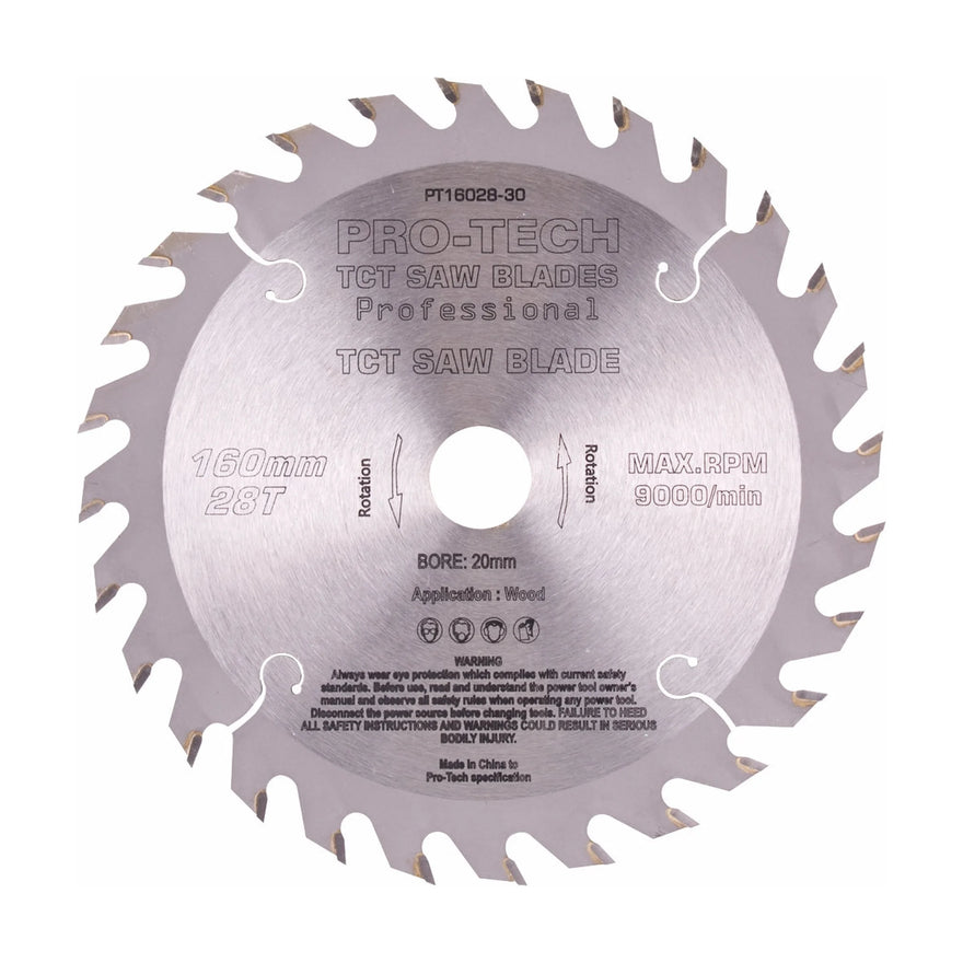 Pro-Tech TCT Circular Saw Blade 160 x 2.2 x 20mm 28T – Wood Cutting – Festool TS55 Compatible - image 01
