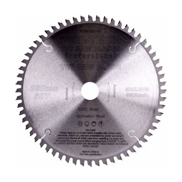 Pro-Tech TCT Circular Saw Blade 260 x 2.5 x 30mm 60T – Wood Cutting – Festool KAPEX Compatible - image 01
