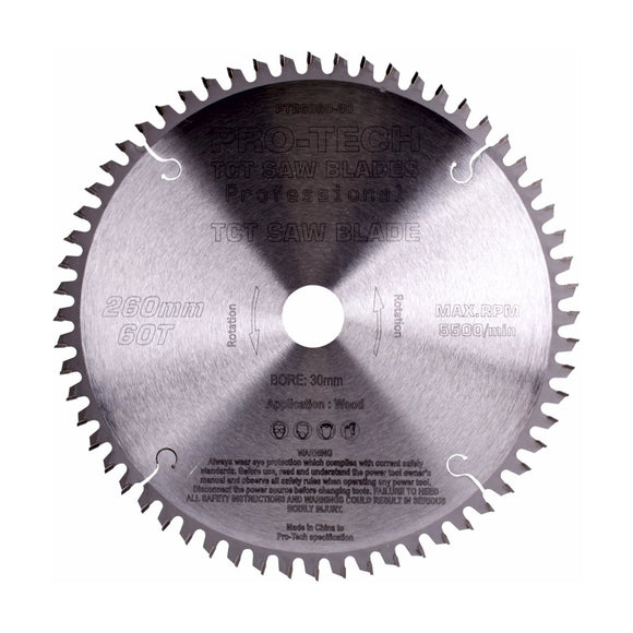 Pro-Tech TCT Circular Saw Blade 260 x 2.5 x 30mm 60T – Wood Cutting – Festool KAPEX Compatible - image 01