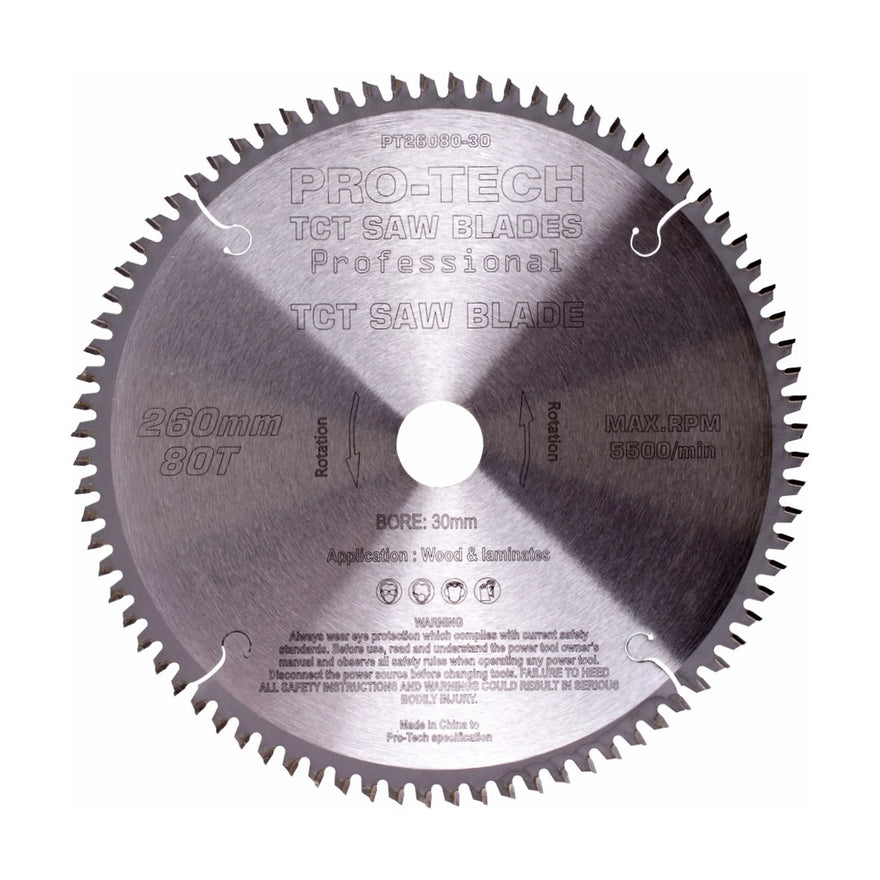 Pro-Tech TCT Circular Saw Blade 260 x 2.5 x 30mm 80T – Wood Cutting – Festool KAPEX Compatible - image 01