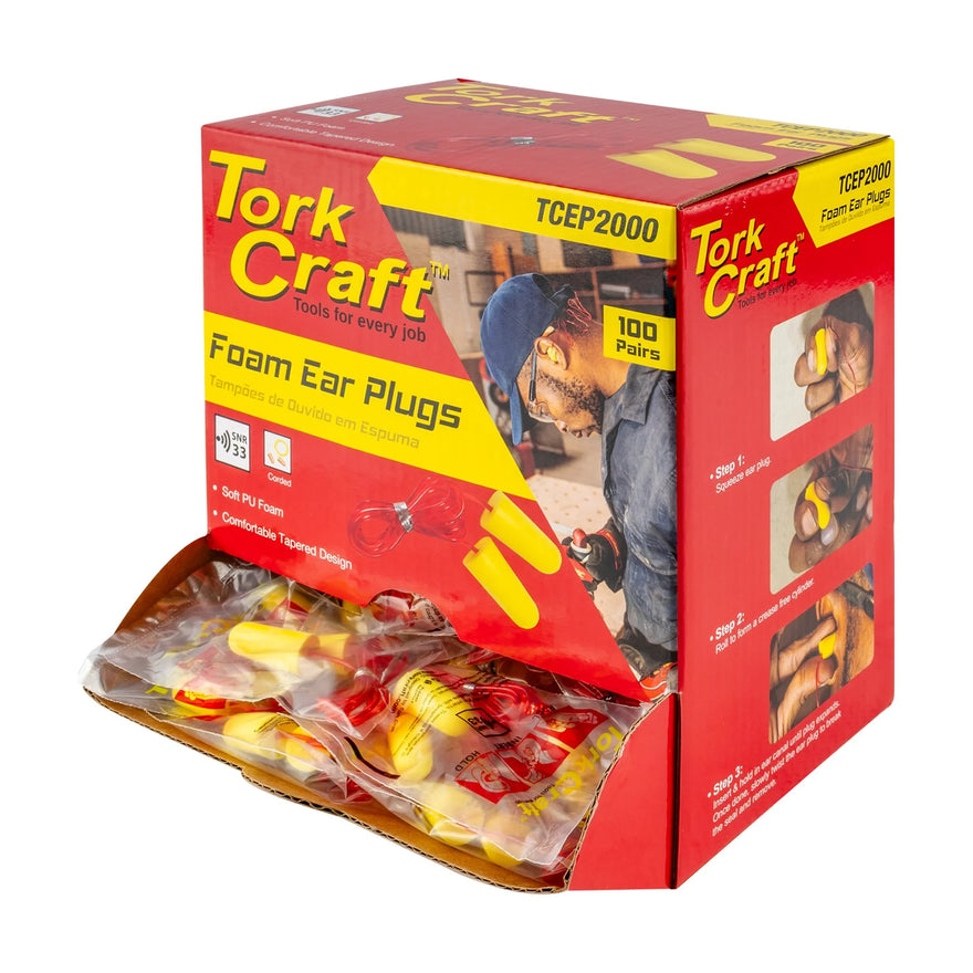 Tork Craft Ear Plug Corded 1pr Poly Bag 100 Pair Per Box Bullet Shape Yellow Snr - image 01