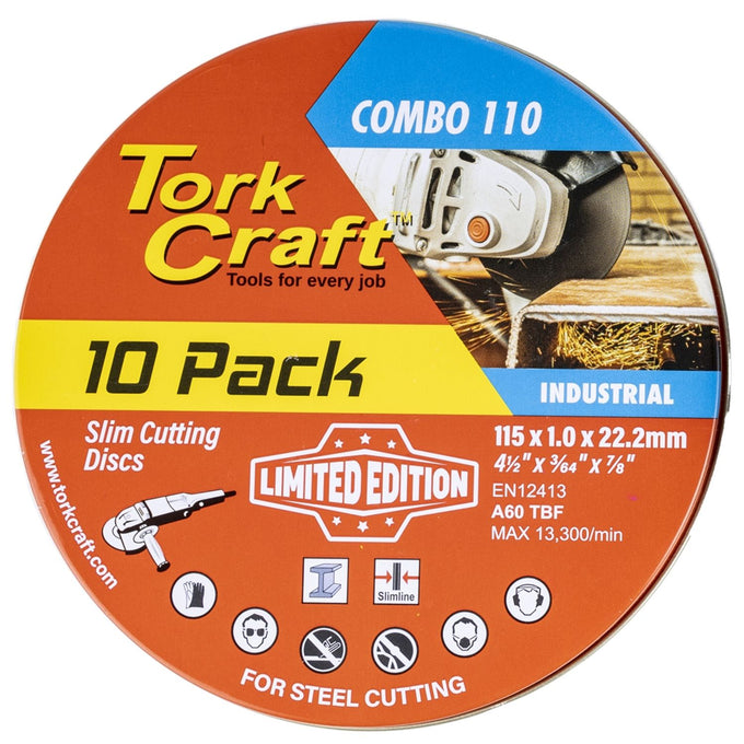 Tork Craft Cutting Disc Ind. Metal 115 X 1.0 X 22.2 Mm 10pce Tin Case