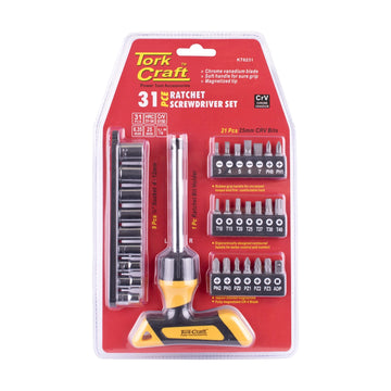 Tork Craft 31pc Screwdriver Ratchet T-handle Bit Set - image 01