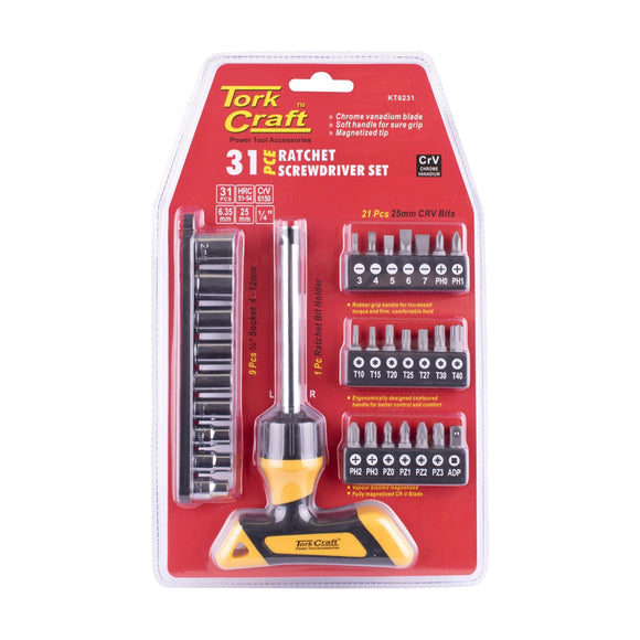 Tork Craft 31pc Screwdriver Ratchet T-handle Bit Set - image 01