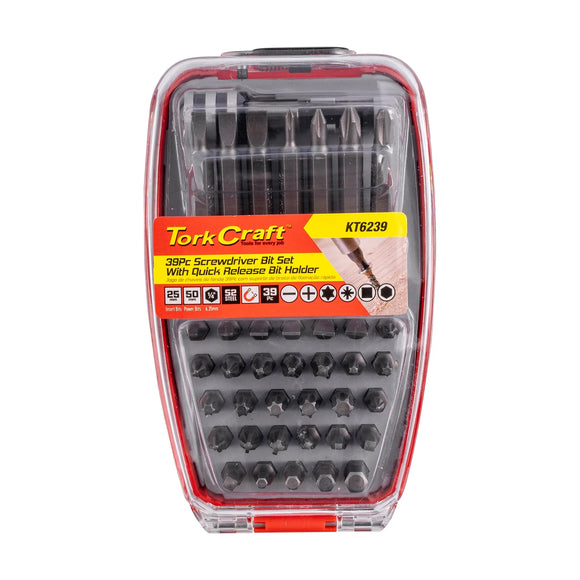 Tork Craft Screwdriver Bit Set 39pc 25mm 50mm Bits With Quick Release Bit Holder - image 01