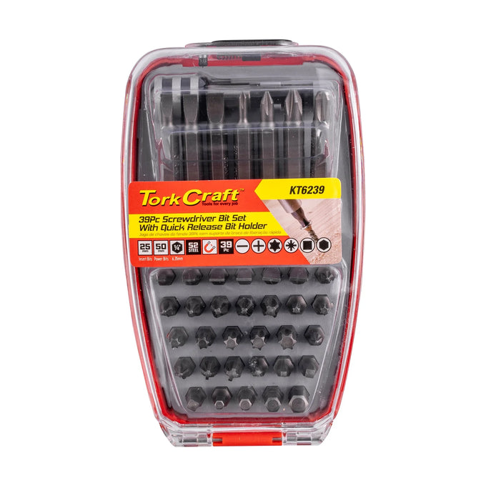 Tork Craft Screwdriver Bit Set 39pc 25mm 50mm Bits With Quick Release Bit Holder - image 01