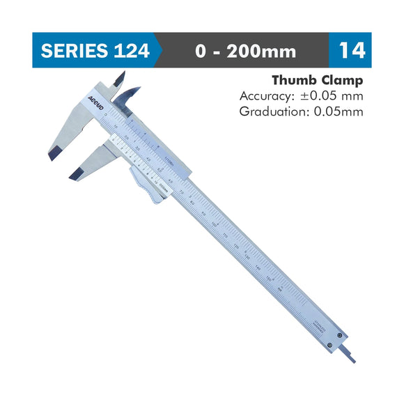 Accud Vernier Caliper 200mm Auto Thumb Clamp 0.05mm Accuracy 0.05mm Graduation Stainless Steel - image 01