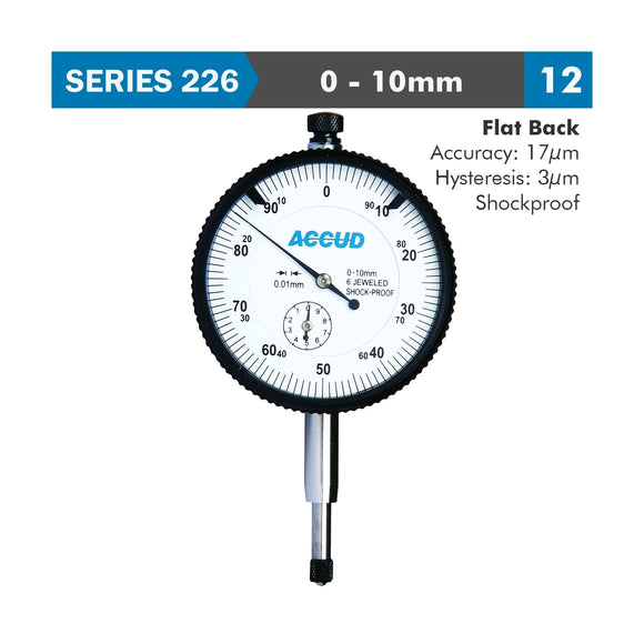 Accud Shockproof Dial Indicator Flat Back 10mm - image 01