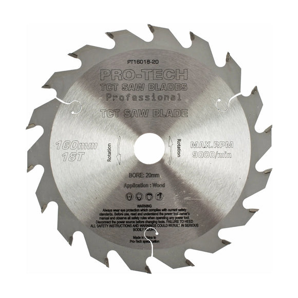 Pro-Tech TCT Circular Saw Blade 160 x 2.2 x 20mm 18T – Wood Cutting – Festool TS55 Compatible - image 01