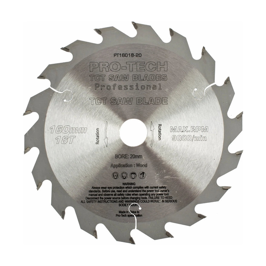 Pro-Tech TCT Circular Saw Blade 160 x 2.2 x 20mm 18T – Wood Cutting – Festool TS55 Compatible - image 01
