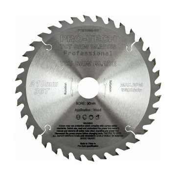 Pro-Tech TCT Circular Saw Blade 210 x 2.4 x 30mm 36T – Wood Cutting – Festool TS75 Compatible - image 01