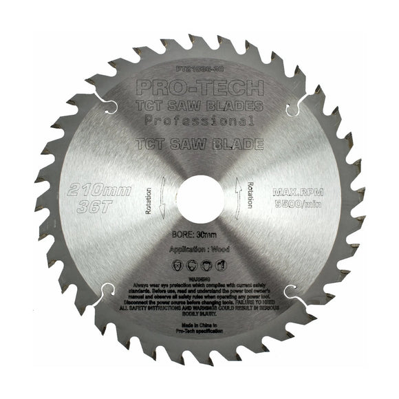 Pro-Tech TCT Circular Saw Blade 210 x 2.4 x 30mm 36T – Wood Cutting – Festool TS75 Compatible - image 01