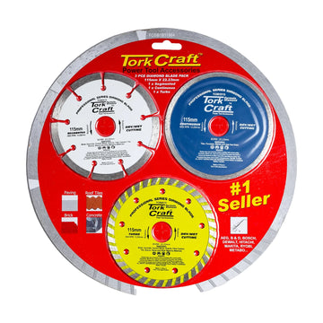 Tork Craft Diamond Blade 3pce Set 115 Continuos, Segmented, Turbo - image 01