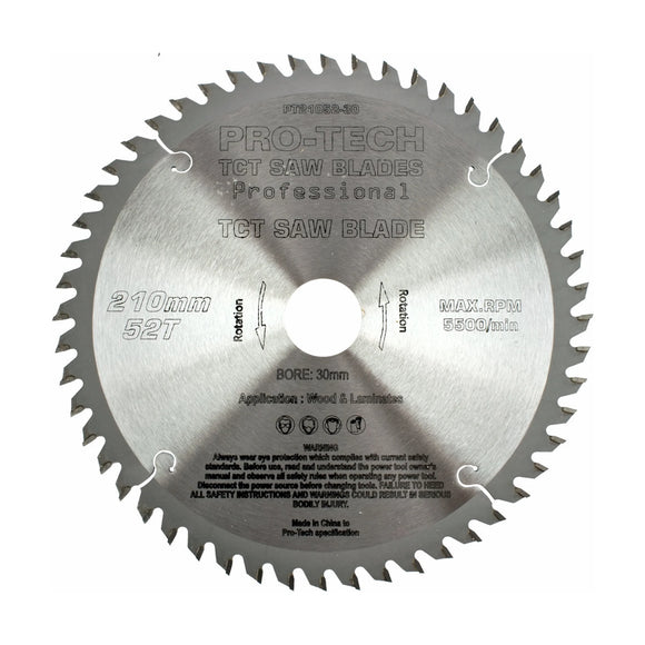 Pro-Tech TCT Circular Saw Blade 210 x 2.4 x 30mm 52T – Wood Cutting – Festool TS75 Compatible - image 01