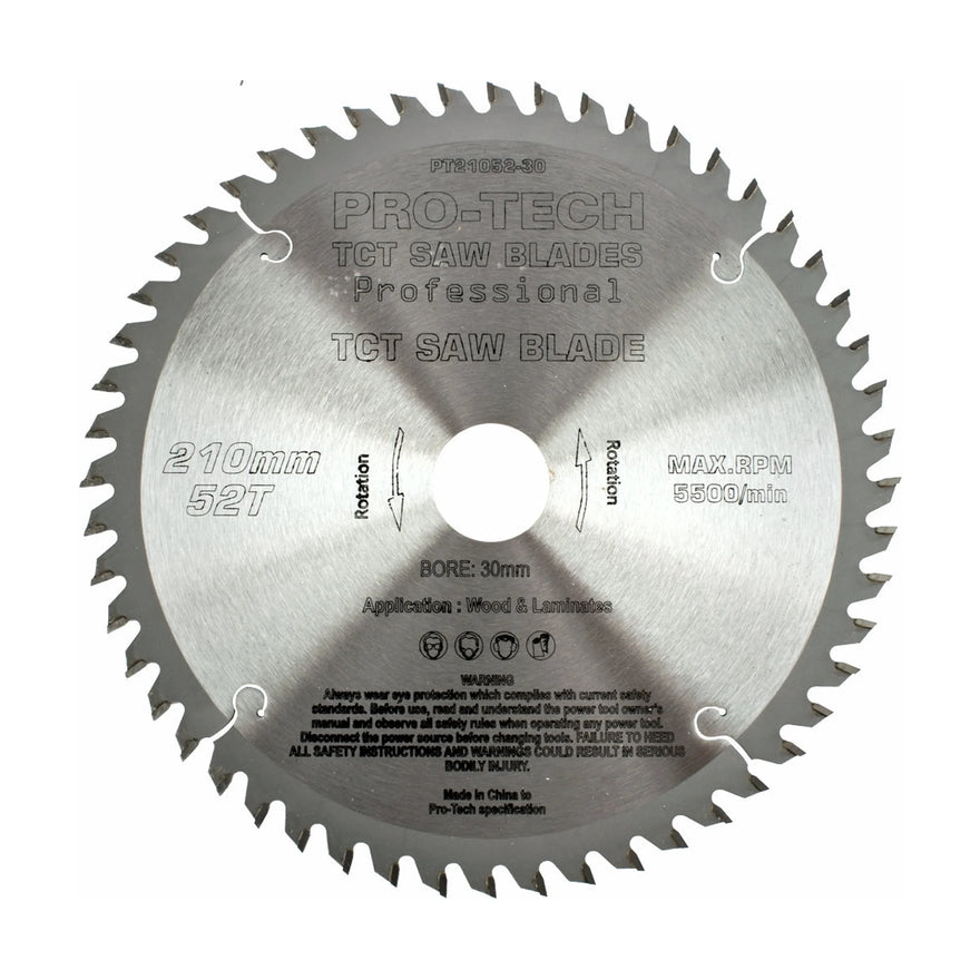 Pro-Tech TCT Circular Saw Blade 210 x 2.4 x 30mm 52T – Wood Cutting – Festool TS75 Compatible - image 01
