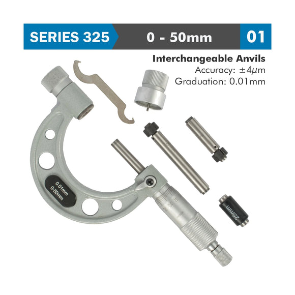 Accud Outside Micrometer 50mm 0.004mm Accuracy 0.01mm Graduation With Interch. Anvils - image 01