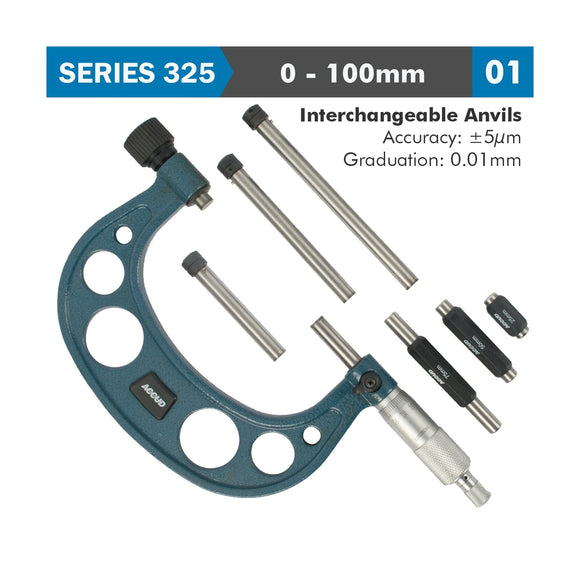Accud Outside Micrometer 100mm 0.004mm Accuracy 0.01mm Graduation With Interch. Anvil - image 01