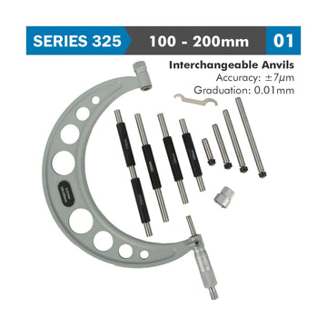 Accud Outside Micrometer 100-200mm 0.004mm Accuracy 0.01mm Graduation With Interch. A - image 01