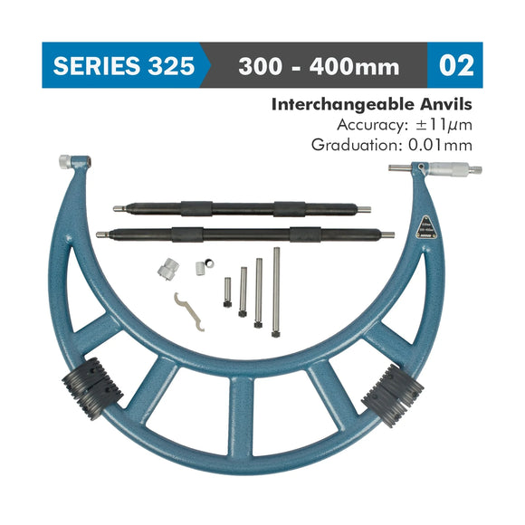 Accud Outside Micrometer 300-400mm 0.004mm Accuracy 0.01mm Graduation With Interch. A - image 01