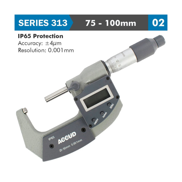 Accud Digital Outside Micrometer 75-100mm 0.004mm Accuracy Ip65 0.001mm Resolution - image 01