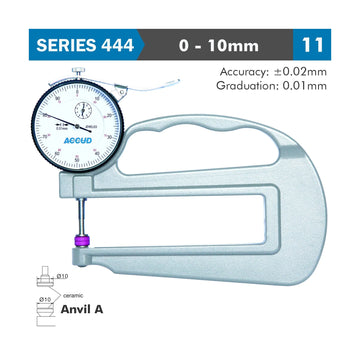 Accud Thickness Gauge 10mm 0.02mm Accuracy Large Depth Ceramic Anvil 0.01mm Graduation - image 01